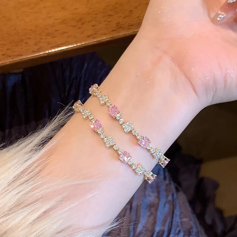 Bracciale da donna con perline di cristallo rosa senso di fascia alta, stile popolare, gioielli di moda, braccialetto di cristallo alla moda per donna