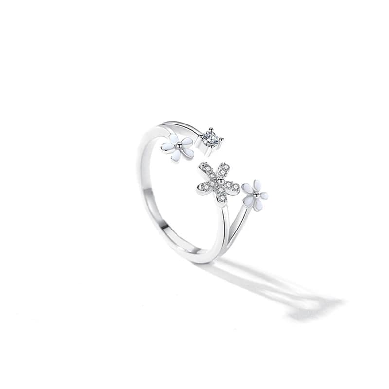 Silver Color Exquisite Trendy Zircon Flower Opening Ring for Elegant Women Light Luxury Fashion Jewelry Party Accessories
