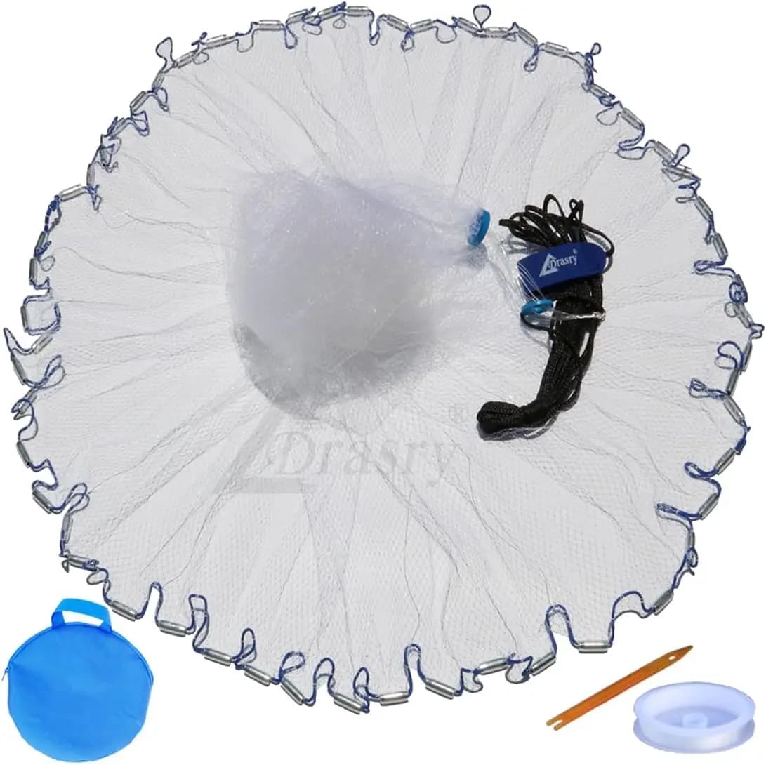 Rete da Pesca a Lancio per Acqua Salata Resistente con Piombi, Maglia da 3/8 di Pollice per Esche, Gamberi e Pesci, Disponibile con Raggio da 3 a 10 Piedi