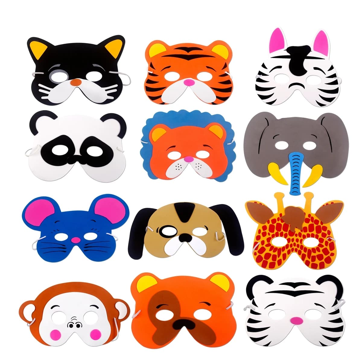 12 pezzi maschera per feste forniture per feste di compleanno schiuma EVA maschere per animali cartoni animati per bambini festa vestire costume zoo giungla maschera decorazioni per feste