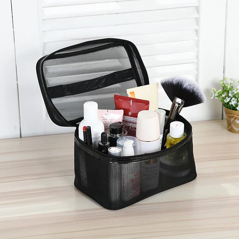 Portable mesh transparent cosmetic bag Makeup bag Travel bag for woman with zipper Organizer for makeup Washing Toiletry Bag for beauty