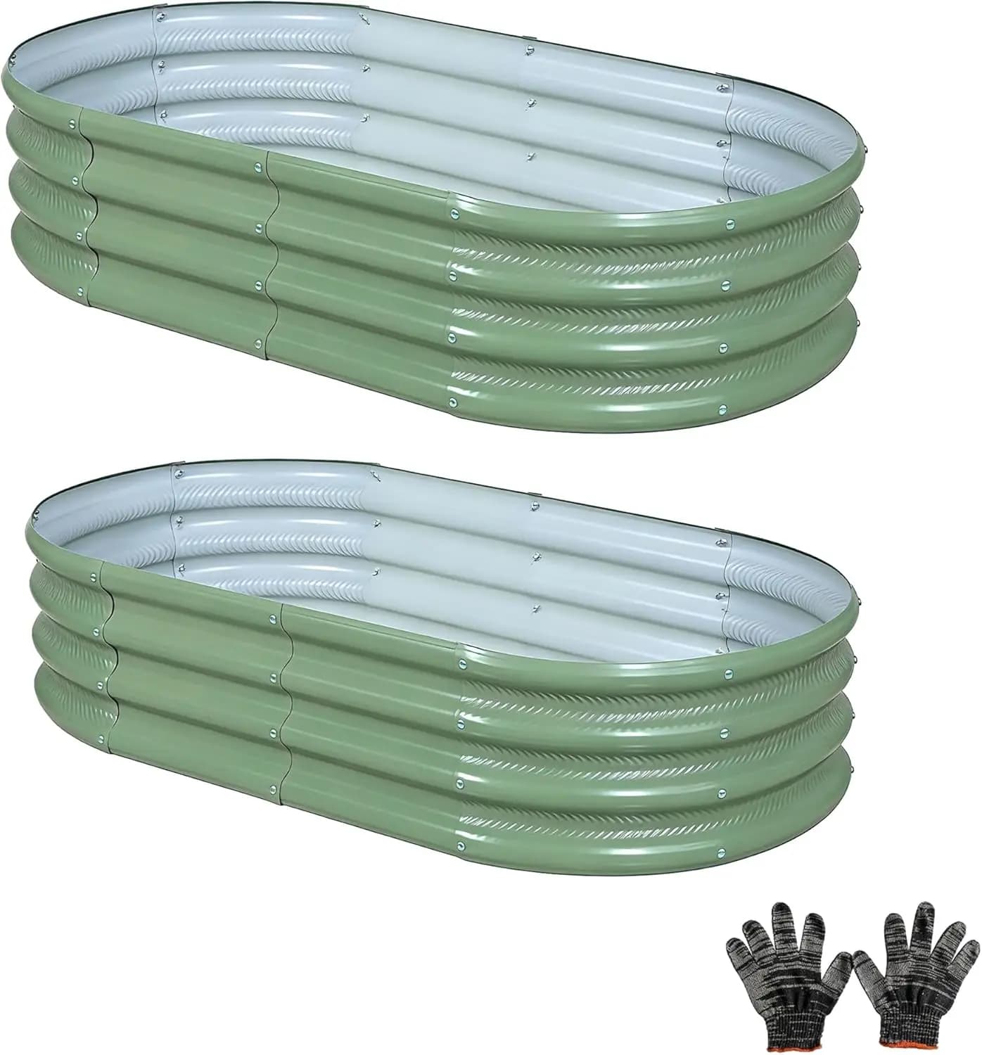 Set di 2 Aiuole Rialzate, 4x2x1FT, Ovale Verde Zincato, Facile Montaggio, per Verdure, Fiori ed Erbe