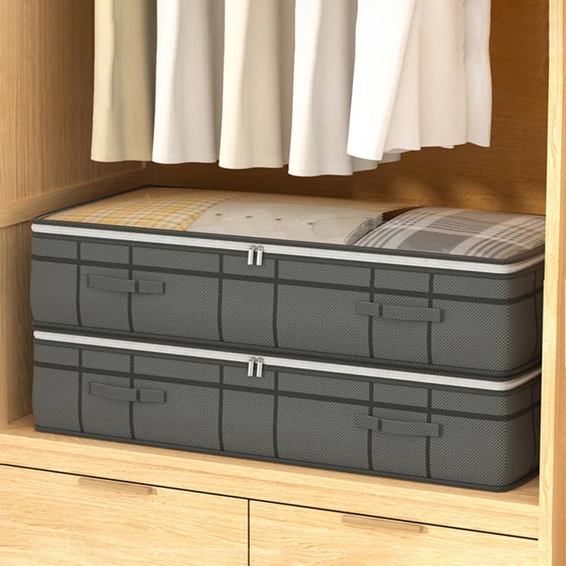 2 Pack Foldable Non-Woven Under Bed Storage Bags, Large Capacity Clothing Blanket Organizer, Dustproof Tidy Storage Bag for Bedroom Closet, Space Saving