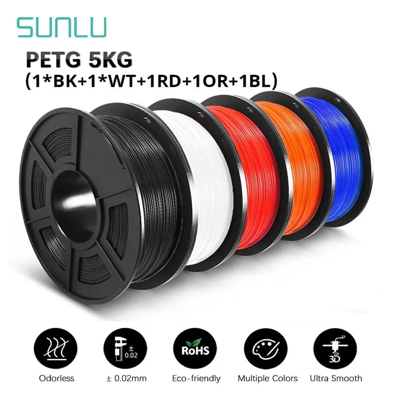 Filamento SUNLU PETG 3D 1KG 1,75MM 5 rotoli organizzati ordinaramente intasamenti senza bolle inodore ecologico buona tenacità