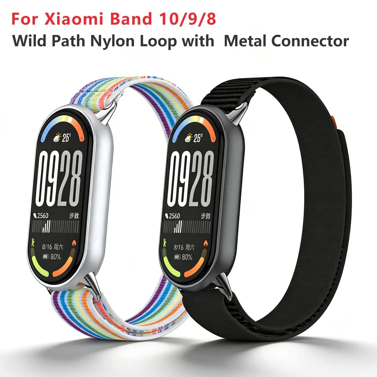 Connettore ad anello in nylon Wild Path, adatto per braccialetti Xiaomi 10/9/8, ricambio in nylon traspirante per un comfort elevato