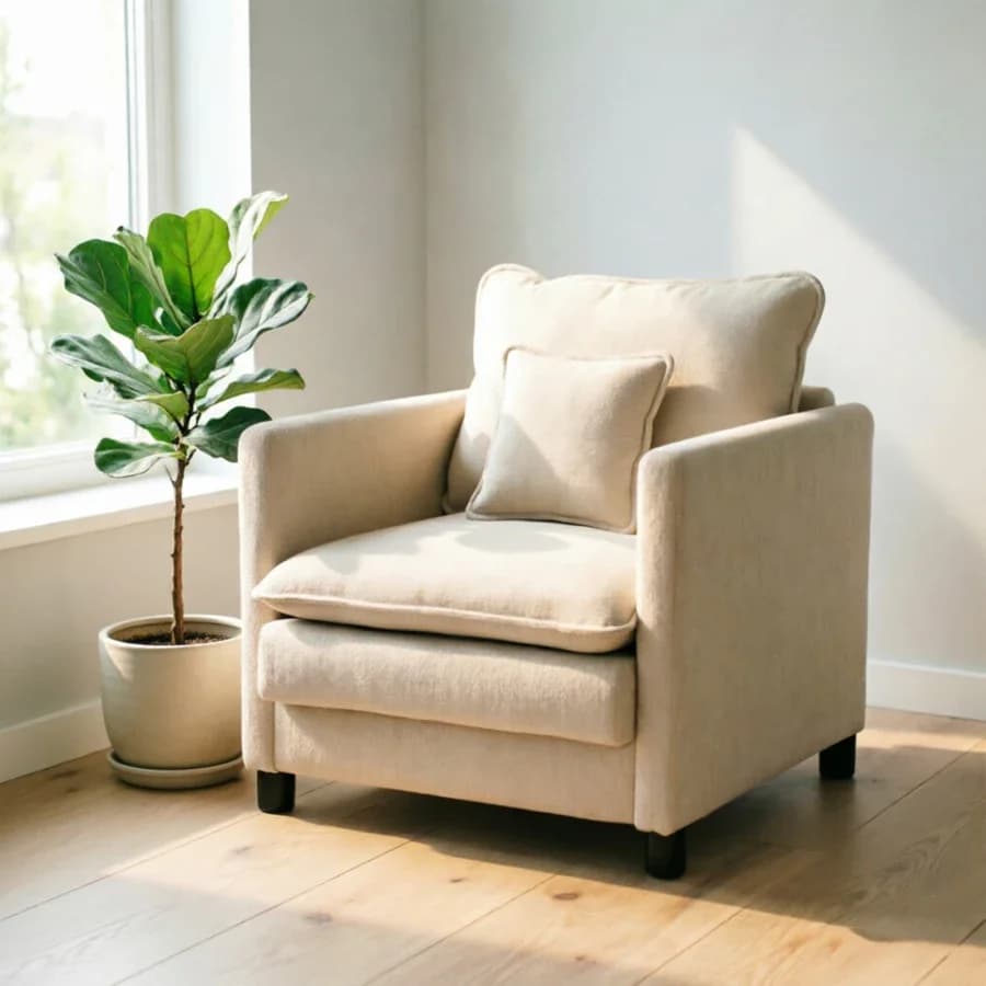 Comfy Living Room Sofa Chair Single, Modern Reading Armchair, Thick Padded Cushion with a 3-Pillow Comfort Set for Living Room,