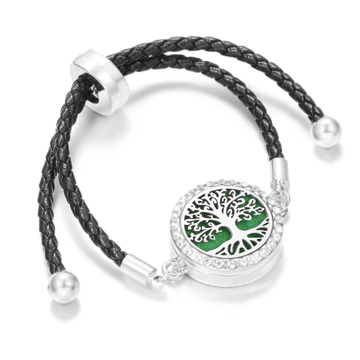 Diffusore di aromaterapia Albero della vita Bracciale in pelle da donna Olio essenziale Profumo Medaglione Spirale aperto Strass Bracciale Gioielli