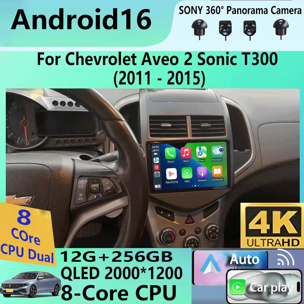 Autoradio multimediale Android 16 Carplay Auto con schermo 2K per Chevrolet AVEO Sonic 2011-2013 2 DIN