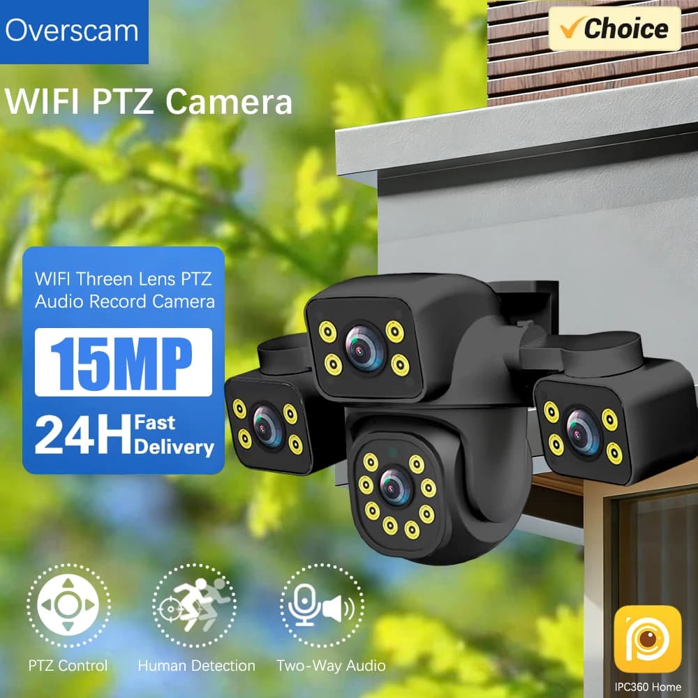 Telecamera di Sicurezza IP con Tre Schermi e Tre Lenti, 15MP HD WIFI, Visione Notturna a Colori, Rilevamento Umano, Impermeabile IP66, CCTV Video IPC360 Hom