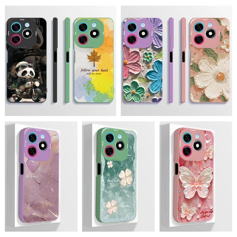 Per Tecno Spark Go 2024 Custodia BG6 BG6h BG6i Pop 8 Cover posteriore Fiore Panda Opaco Morbido TPU Fonda Per Tecno Spark 20 20C BG7n Capa