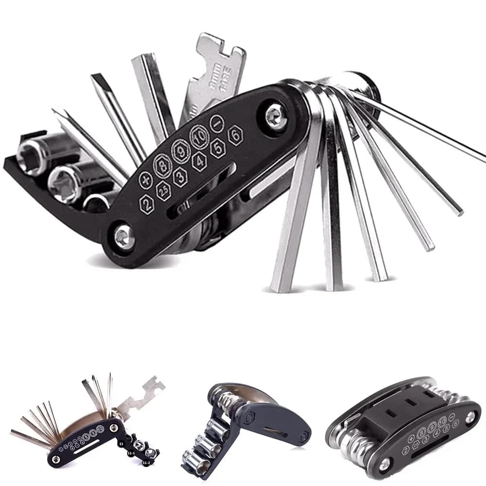 Kit di Riparazione per Biciclette, Set di Accessori Multifunzione con Pompa e Kit di Riparazione Pneumatici, Set di Attrezzi Portatile per Bici da Montagna e da Strada
