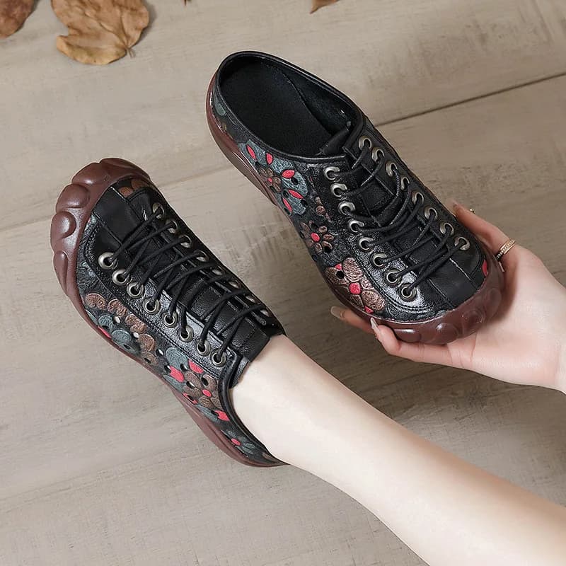 Scarpe in Vera Pelle per Donna, Ballerine Vintage, Sneakers Floreali, Mocassini Antiscivolo, Comode Scarpe Basse 2025