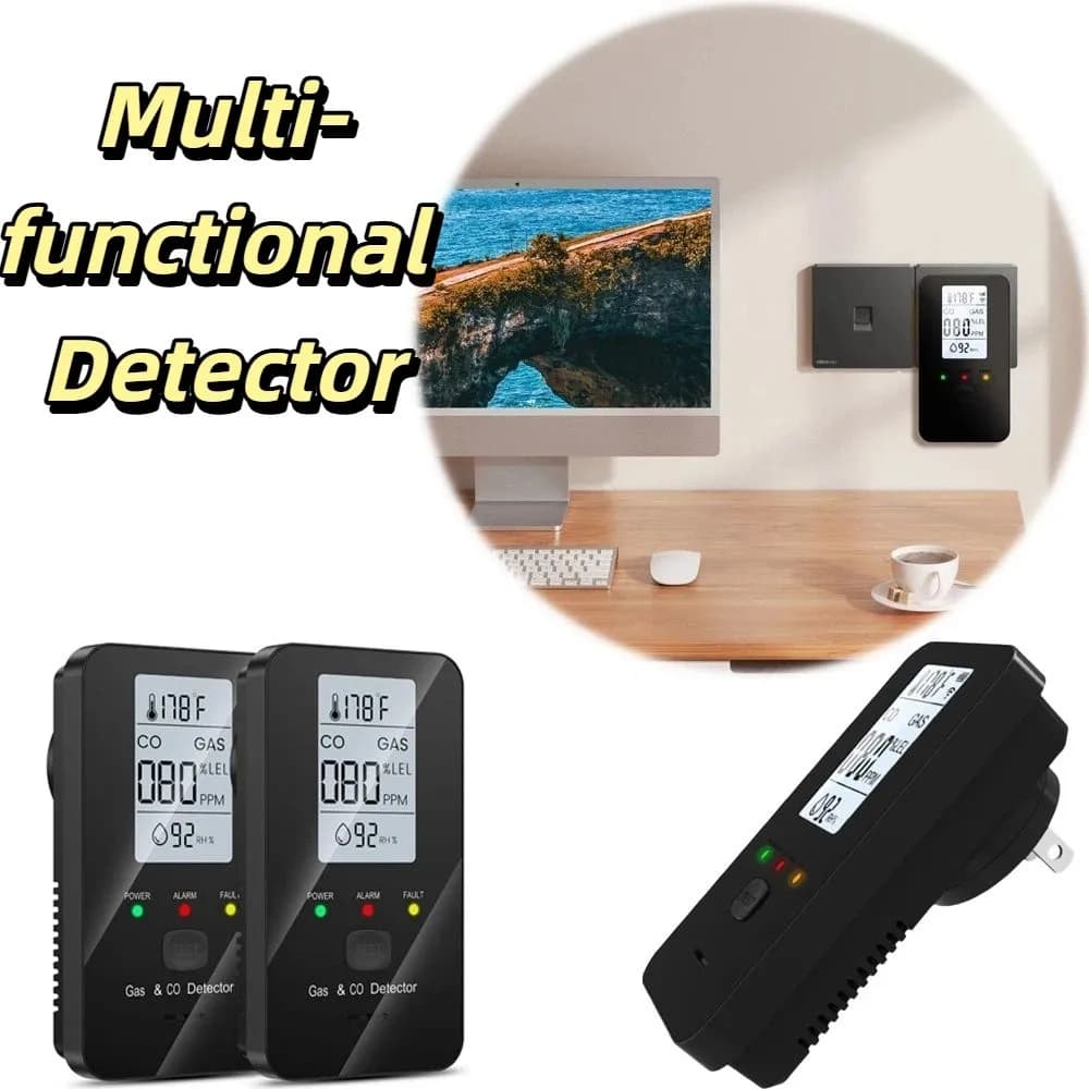 Rilevatore di Metano 4-in-1, Dispositivo Compatto con Segnali Visivi, Rilevatore di Monossido di Carbonio con Segnali Acustici, Facile Utilizzo