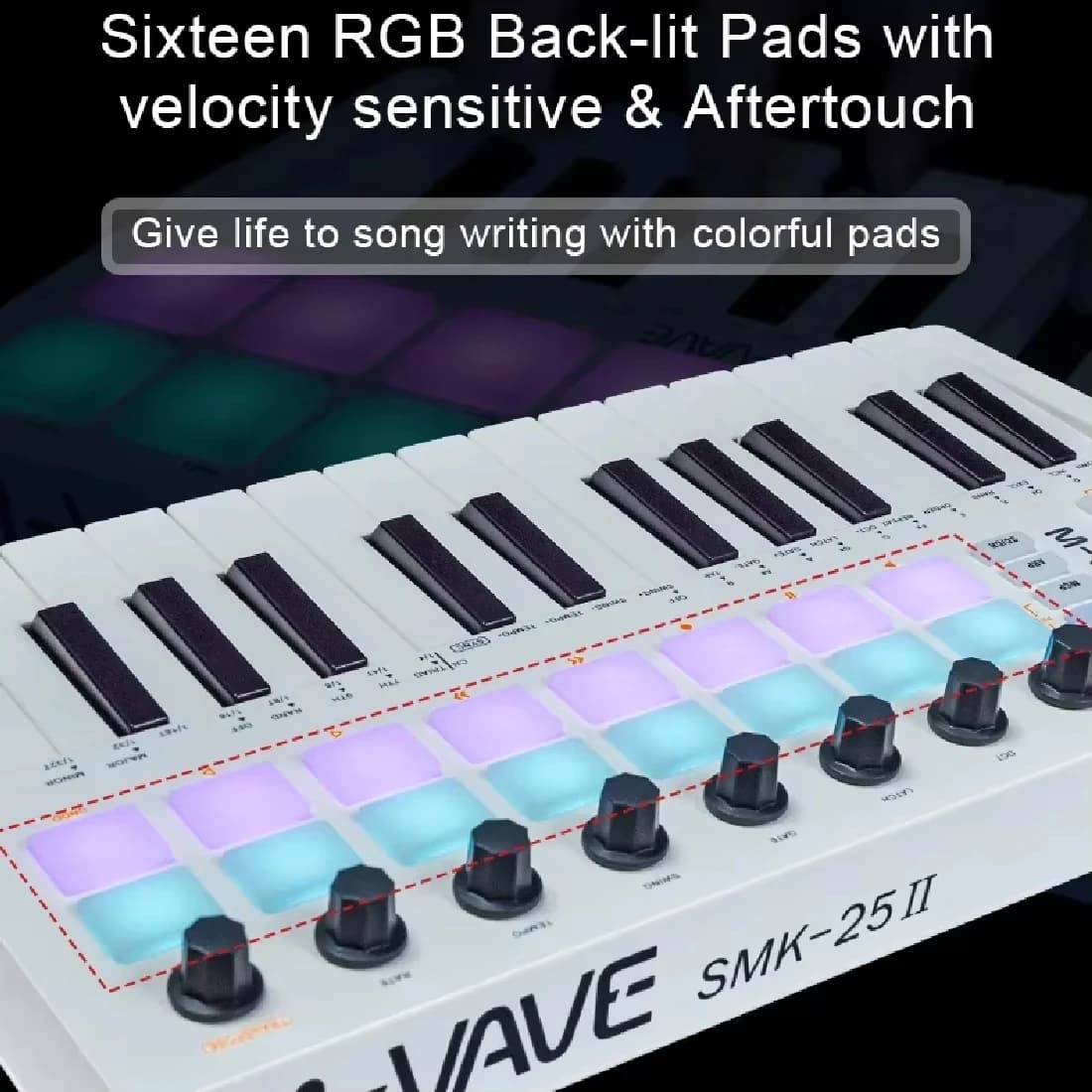 M-VAVE SMK-25 II MIDI Controller Keyboard/25 Semi-Weighted Keys/16 RGB Drum Pads Comes 25 Key/for Music Production and Software