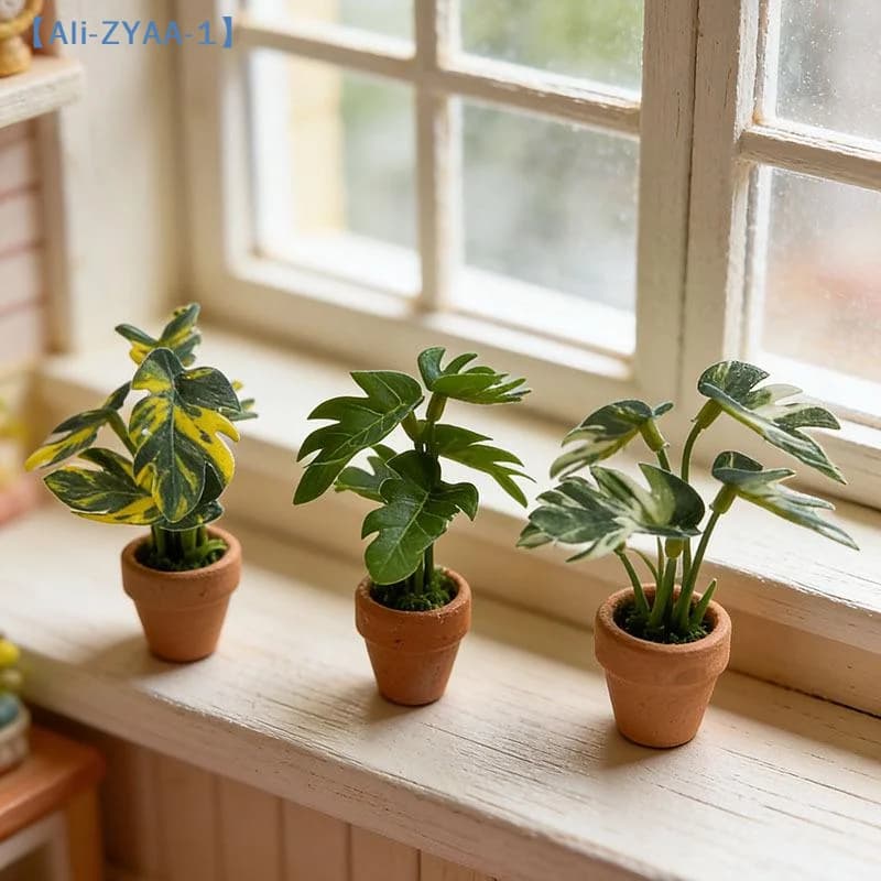 【ZYAA-1】1Pcs Home Decoration Mini Taro Turtle Back Green Potted Plants For Dollhouse Scandinavian Style Model Photography Props