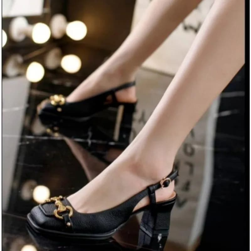 Scarpe Mary Jane da donna con tacco medio 5,5 cm, nuove, estive, stile francese, con punta quadrata e tacco grosso, modello open back.