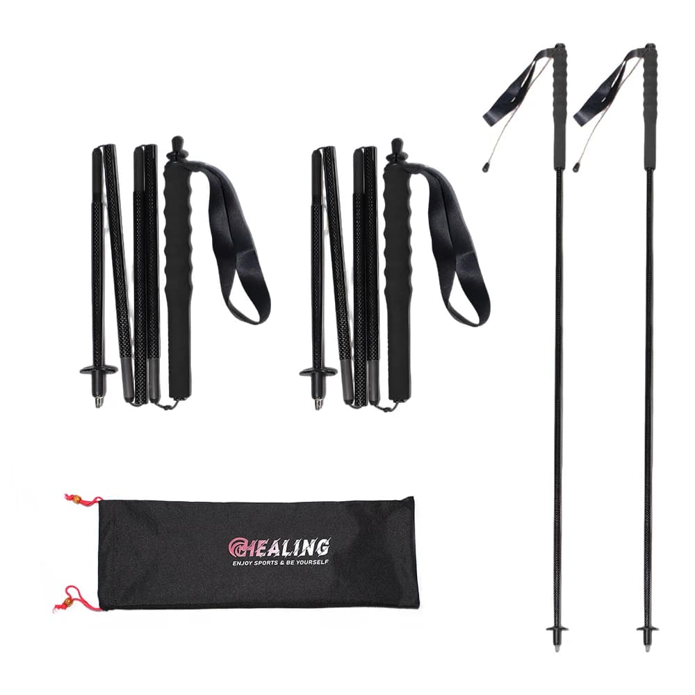 OKHEALING 5 Sections Portable Carbon Fiber Trekking Stick Light Modern Folding Trekking Stick EVA Handle Tungsten Steel Cane