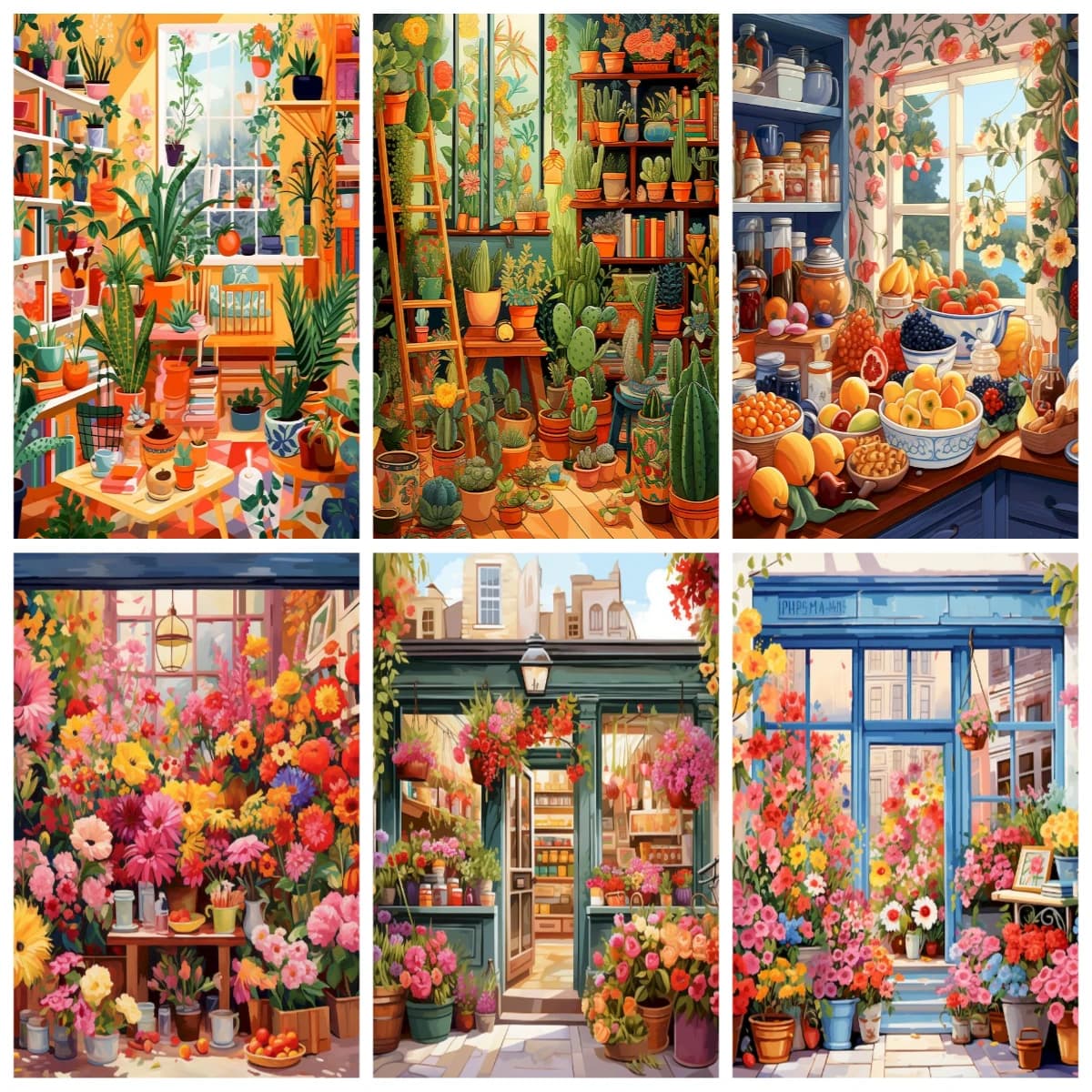 Digital Oil Painting By Numbers Plant Potted Home Garden Wall Art PictureDrawing On Canvas With Frameless For Home Decoration