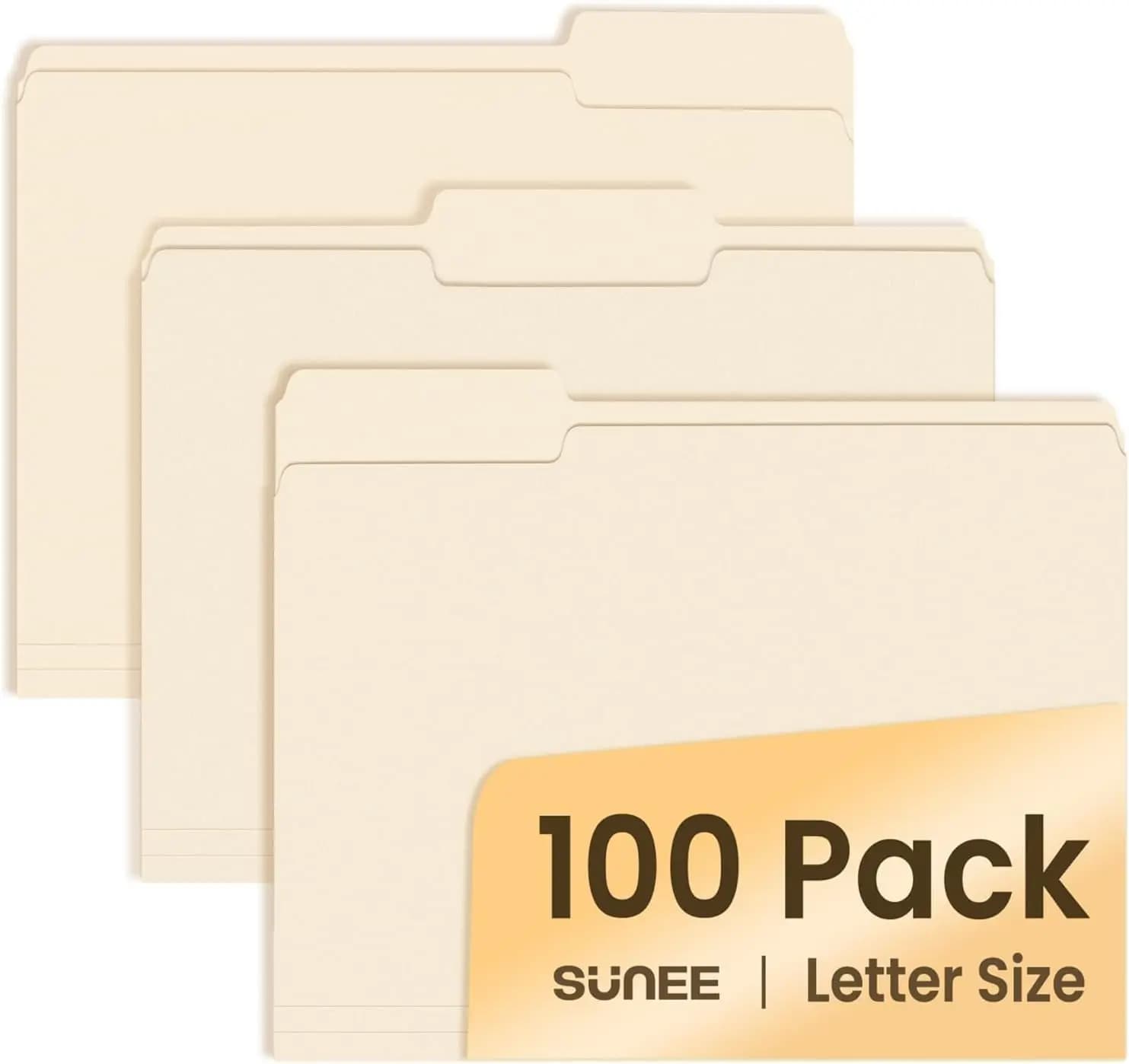 100 Cartelle Manila Formato Lettera 8,5x11 Pollici, Linguetta a 1/3 per Etichettatura Facile, Carta Resistente per Archiviazione in Ufficio, Scuola e Casa