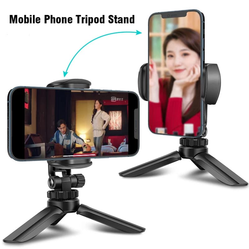 Supporto per telefono Treppiede portatile Supporto per telefono cellulare da tavolo pieghevole Supporto per selfie girevole Supporto per stabilizzatore per videocamera dal vivo