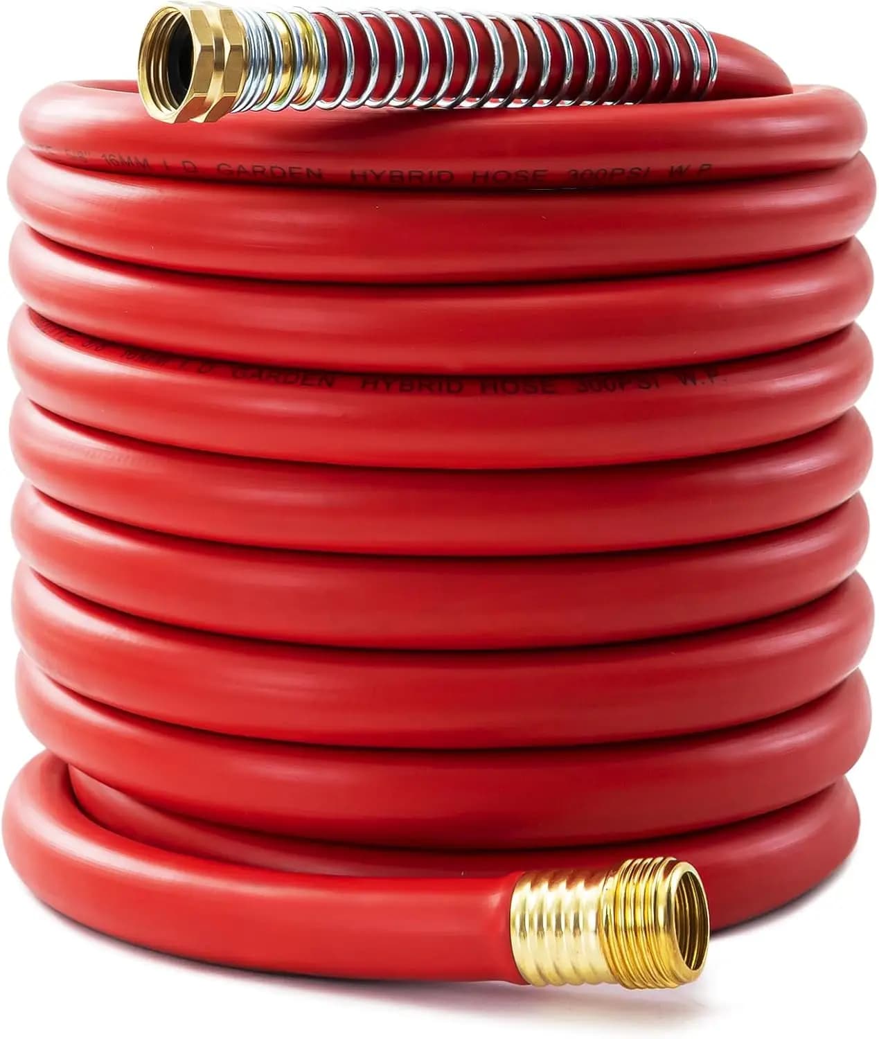 50ft Heavy Duty Garden Hose, 5/8", -40°F to 190°F, 300psi Working, 3/4" Brass Fittings with Spring Protector