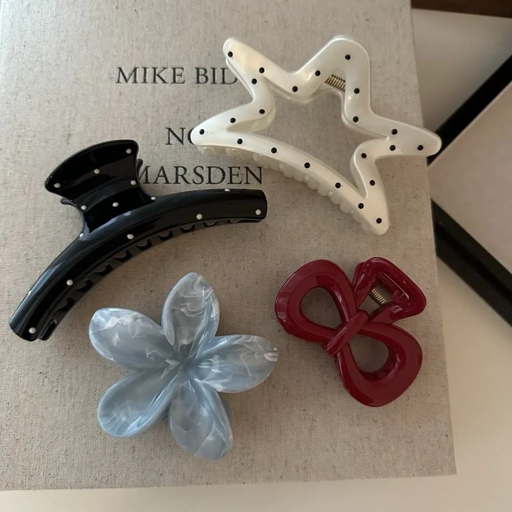 New Large Size Hair Clip Polka Dot Elegant Hairpin Grips Shark Clip for Girls