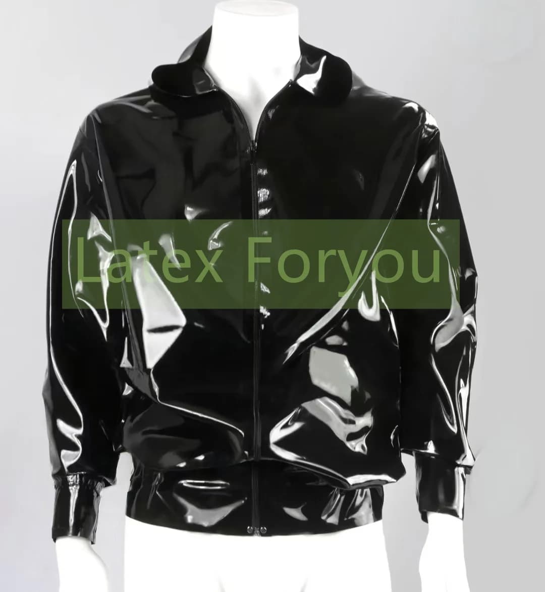 Classic Natural Black Latex Man Jacket Coat Rubber Gummi Casual Jacket Hoodie Latex Men's Top Daily Casual Wear customized 0.4mm