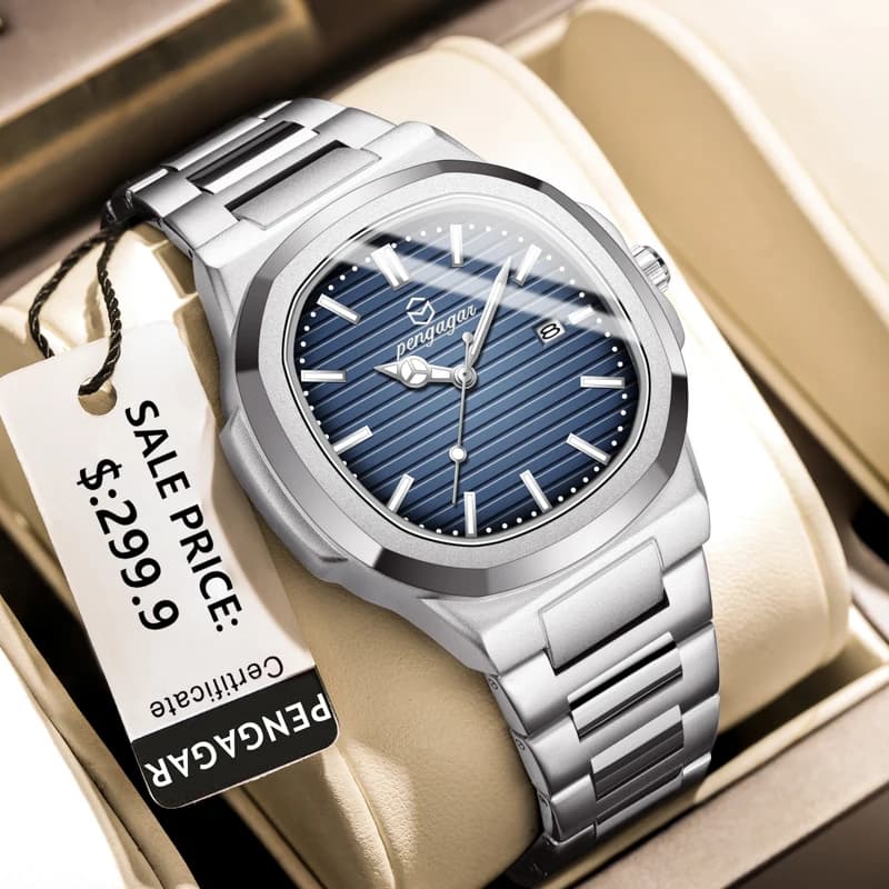 PENGAGAR Orologio da polso da uomo di moda quadrato di lusso impermeabile luminoso data settimana orologi da uomo al quarzo orologio da uomo in acciaio inossidabile Reloj