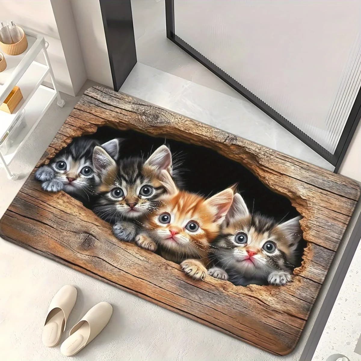 Tappeto con Gattini Carini - Tappeto con Stampa di Zampa di Animale Cartoonesco - Decorazione per Interni, Camera da Letto, Soggiorno, Ingresso