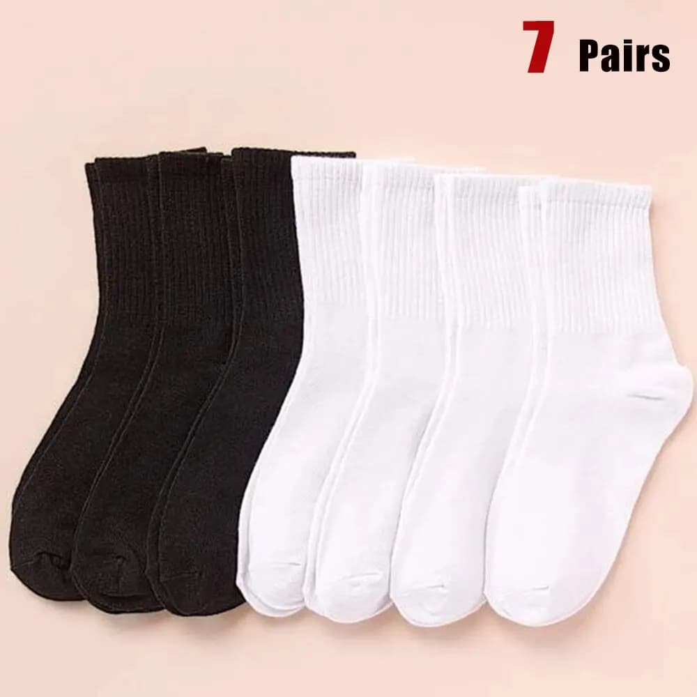 7/10 paia di calzini di media lunghezza da donna classici neri bianchi tinta unita alla moda sport casual che assorbono il sudore calzini da uomo traspiranti