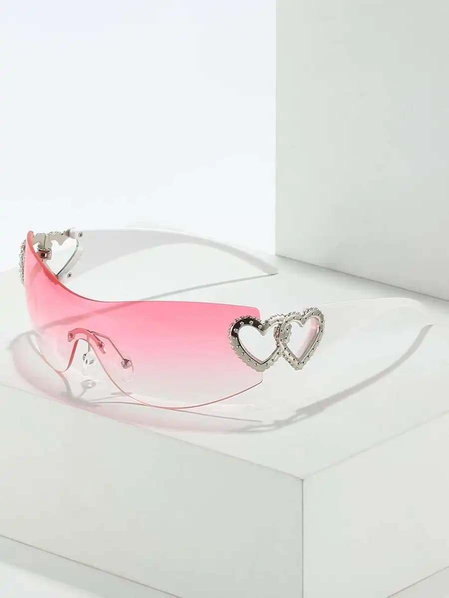 Women Heart Decor Rimless Fashion Sunglasses For Beach Travel Outdoor Summer