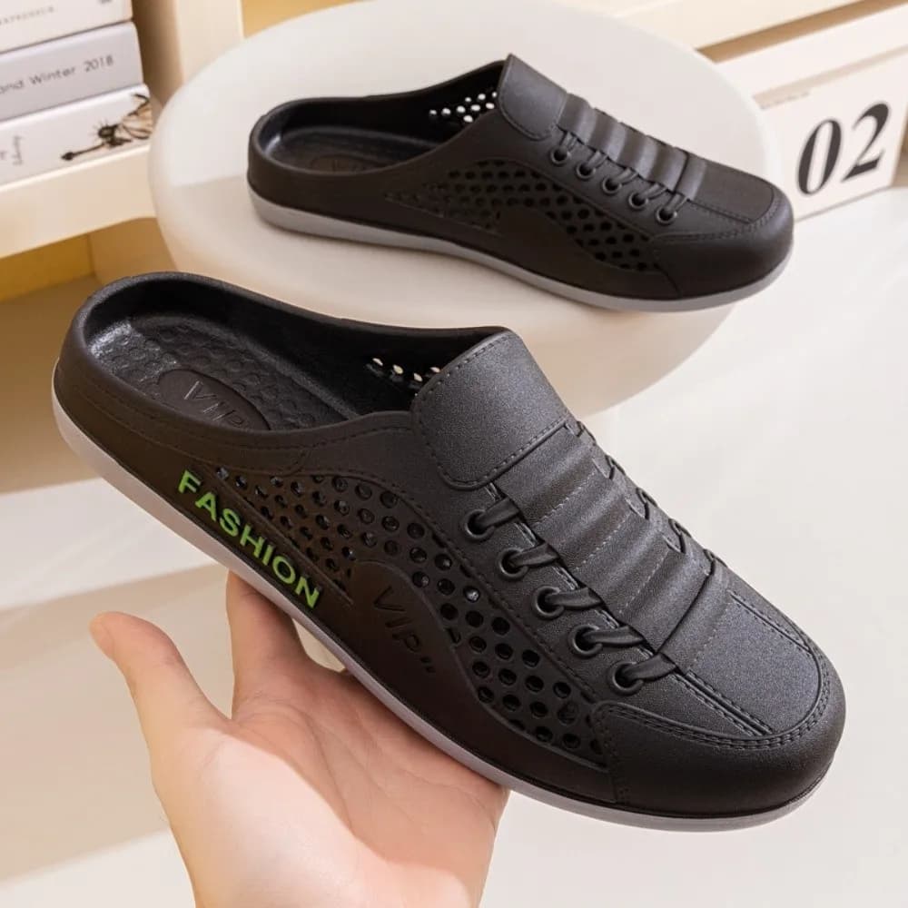 Comfortable PVC Men's Slippers Non-Slip Slip-On Mesh Slippers Easy-To-Wear Lightweight Summer Sandals Summer
