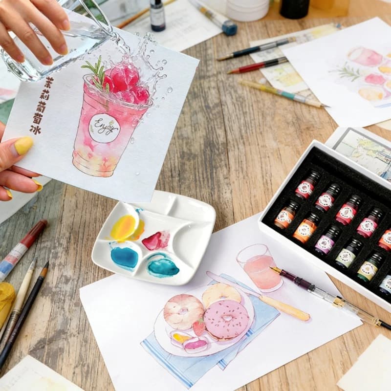 7ml 12-color Fountain Pen Ink Set Waterproof Colorful for Students Calligraphy Diary Travel Handbook Postcard Holiday Gift