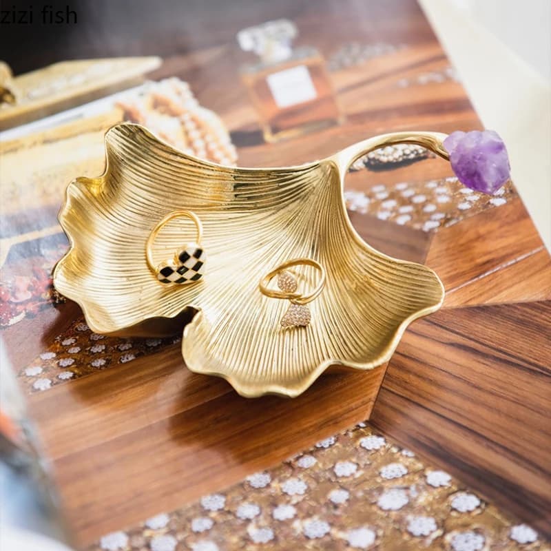 Brass Leaf Storage Tray Ginkgo Leaf Jewelry Tray Ornament Decorative Plate Dried Fruit Plates Snack Plate Cake Plates Dish