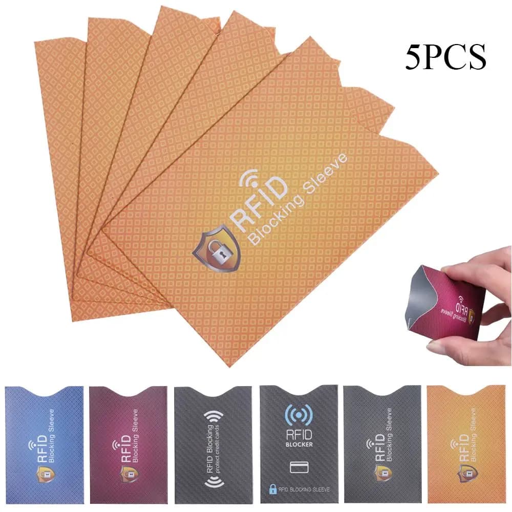 5 pezzi antifurto per la protezione della carta di credito RFID che blocca la custodia della pelle del manicotto del titolare della carta di credito custodia protettiva per carte di credito nuova
