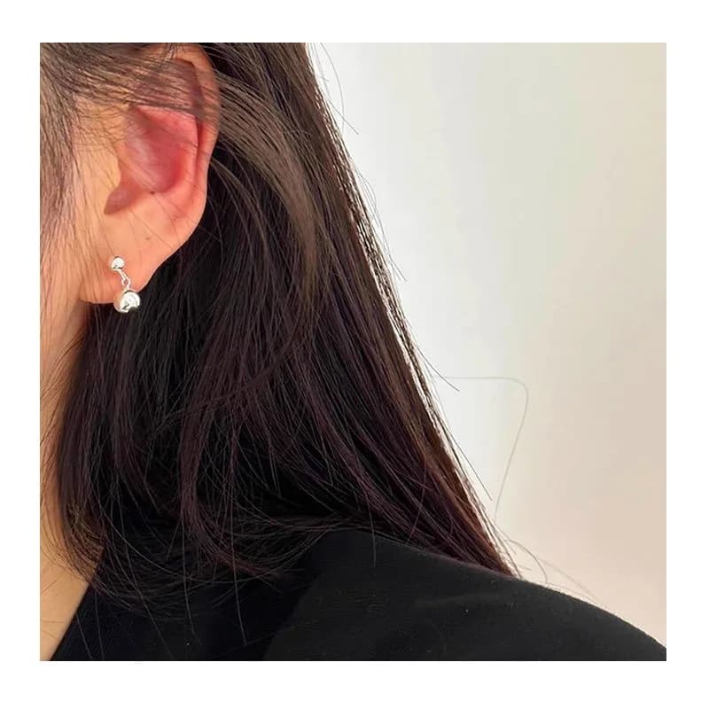 Double Bead Stud Earrings Female Niche Design Sense Low-key Simple Small Round Beads Autumn and Winter Commuting Temperament Ear