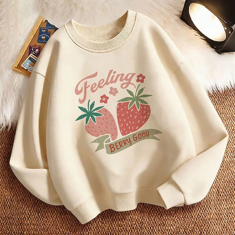 Felpa per Bambini Stile Anni '90, Pullover Primaverile con Stampa Grafica a Fragola, Girocollo, per Ragazzi/Ragazze