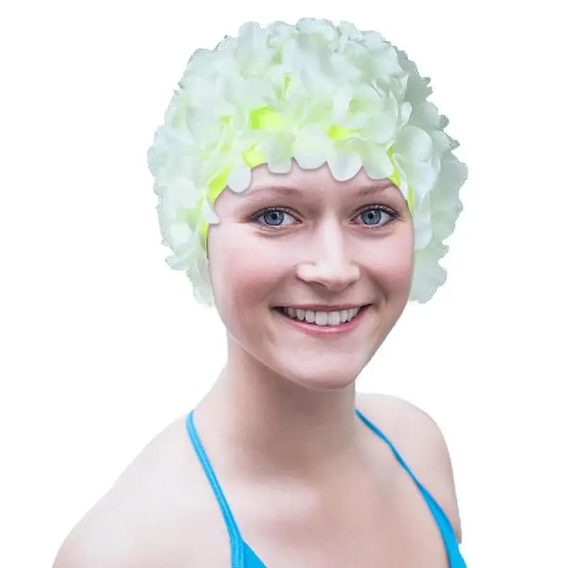Cuffia da nuoto con fiore 3D Cappello per sport acquatici traspirante Cuffia da bagno per capelli lunghi morbidi Protezione per le orecchie Comodi accessori per piscina
