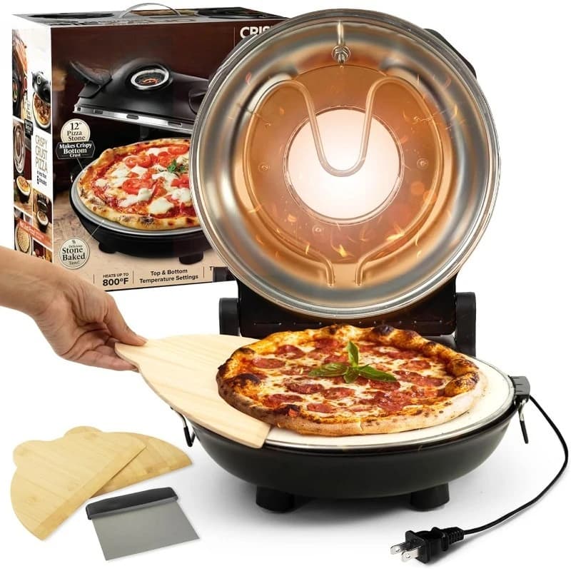 Forno per pizza Crispy Crust di Granitestone – Forno per pizza elettrico da 12 pollici per interni da banco con pietra ceramica riscalda u
