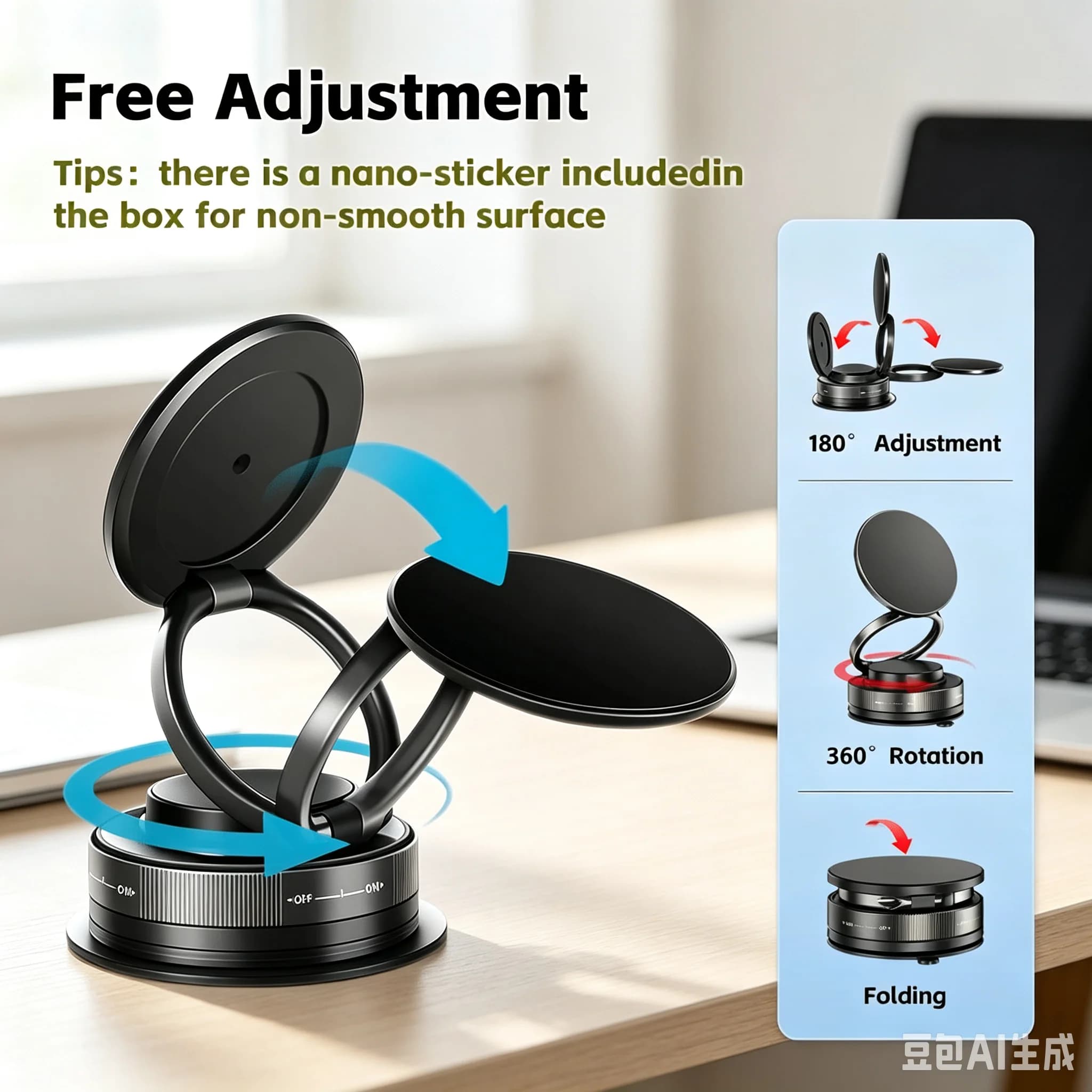 2nd Gen Upgraded MagSafe Magnetic Phone Mount, Shockproof Telescopic Foldable Multi-Angle Adjustable Stand, Anti-Slip Stable Base for Car Dashboard Desk Kitchen Counter All Smartphones