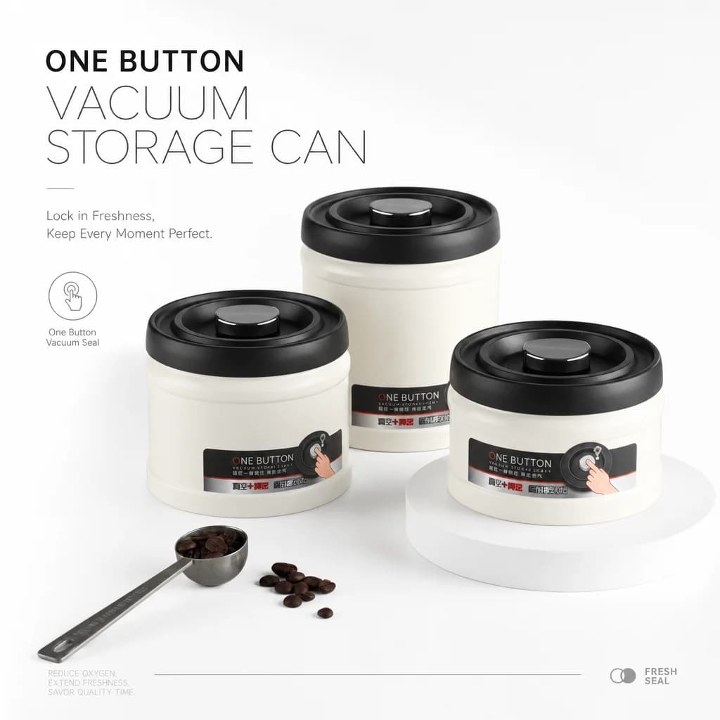 Coffee Bean Vacuum Sealed Tank Stainless Steel Grain Tea Nut Storage Vacuum Airtight Sealed Cans Kitchen Storage Organizer