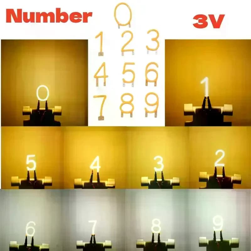 Filamento LED Numerico 0/1/2/3/4/5/6/7/8/9 DC 3V COB Edison Giallo Bianco, Diodi LED Fai-da-Te per Candele, Accessori per Decorazioni Luminose per Feste