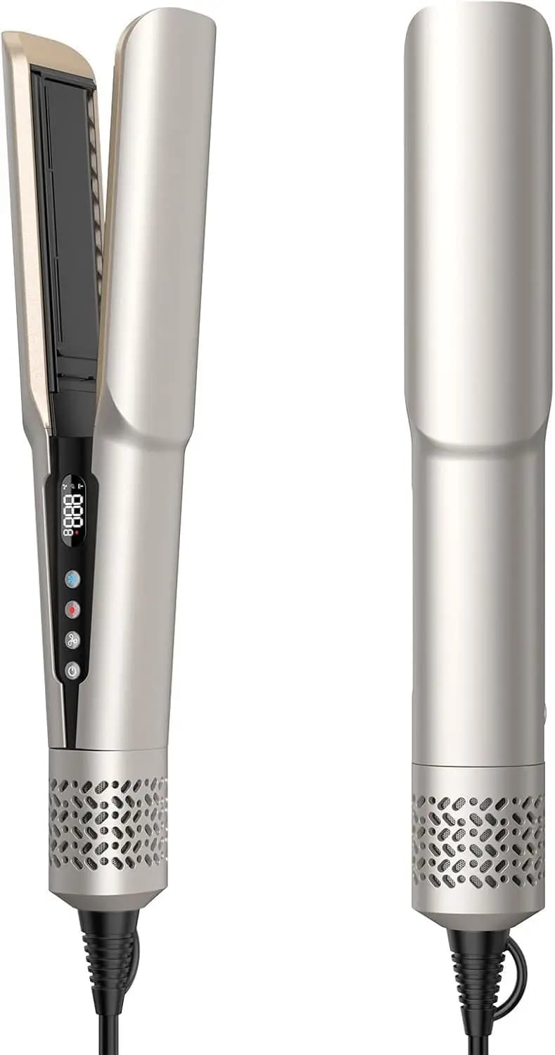 Piastra e Asciugacapelli 2 in 1 per Capelli Bagnati e Asciutti, Asciugatura Rapida, Nessun Danno da Calore, Display LCD, Spegnimento Automatico