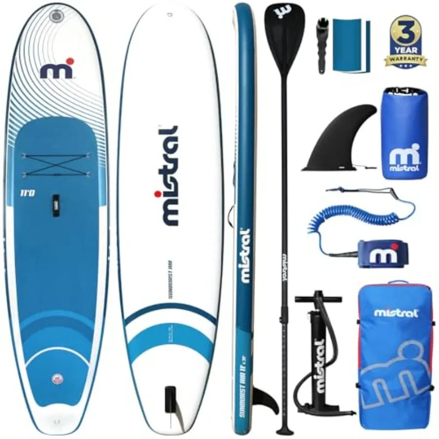 Tavola da Stand Up Paddle per yoga, pilates e kayak; materiale in PVC gonfiabile, blu; design ultra-stabile e leggero 11'x31''x6''