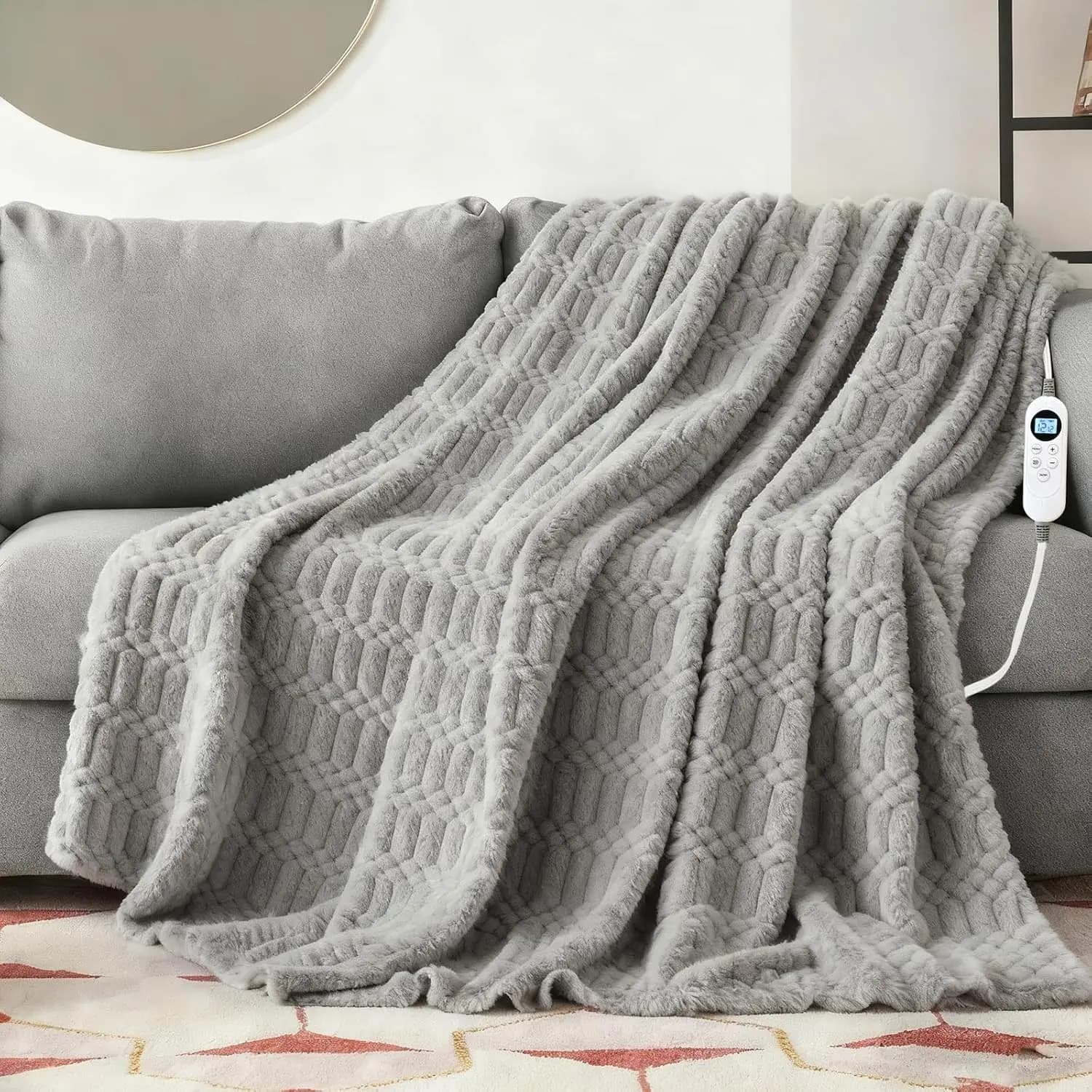 Coperta Elettrica in Flanella con 12 Livelli di Riscaldamento, Spegnimento Automatico e Timer, Lavabile in Lavatrice - Misura Singola (50x60 pollici)