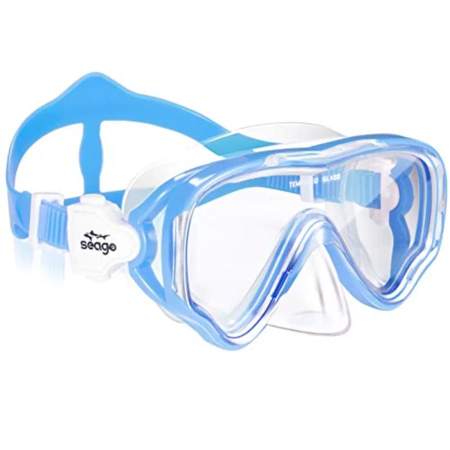 Swim Goggles Snorkel Diving Mask for Youth 5-15,Anti-Fog 180 Clear View, Silicone Frame, Blue, Wide Field of Vision Comfort Fit