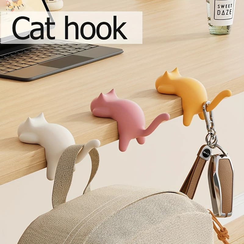 Gancio per zaino con gatto a 2 cartoni animati, senza portaoggetti sul bordo del tavolo con diamanti, gancio per borsa laterale portatile staccabile, adatto per la casa e le scrivanie scolastiche