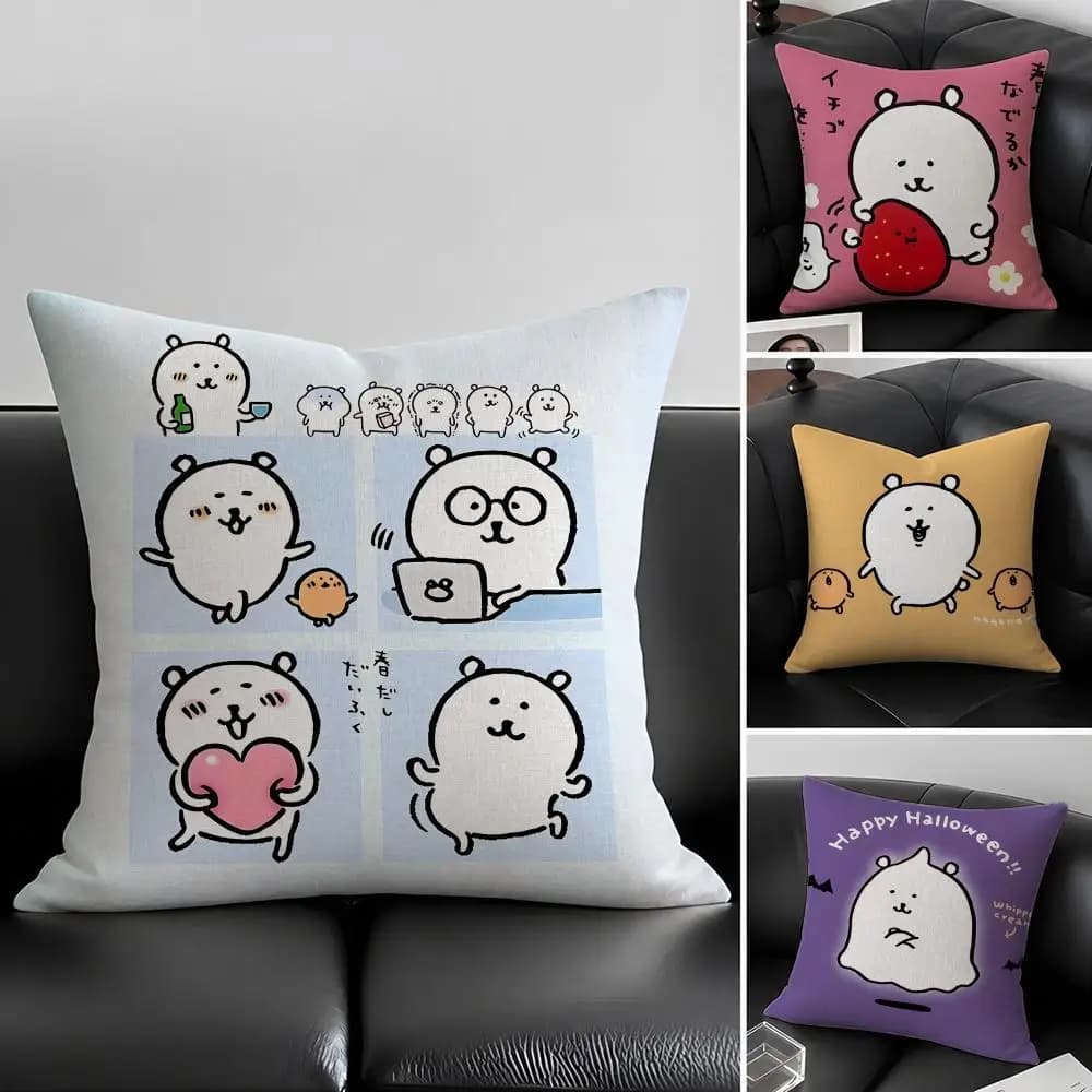 Cartoon J-Jokes Bear Cushion Cover Natural Linen Pillowcase Set, All-in-One Decor for Sofa, Bedroom & Chair