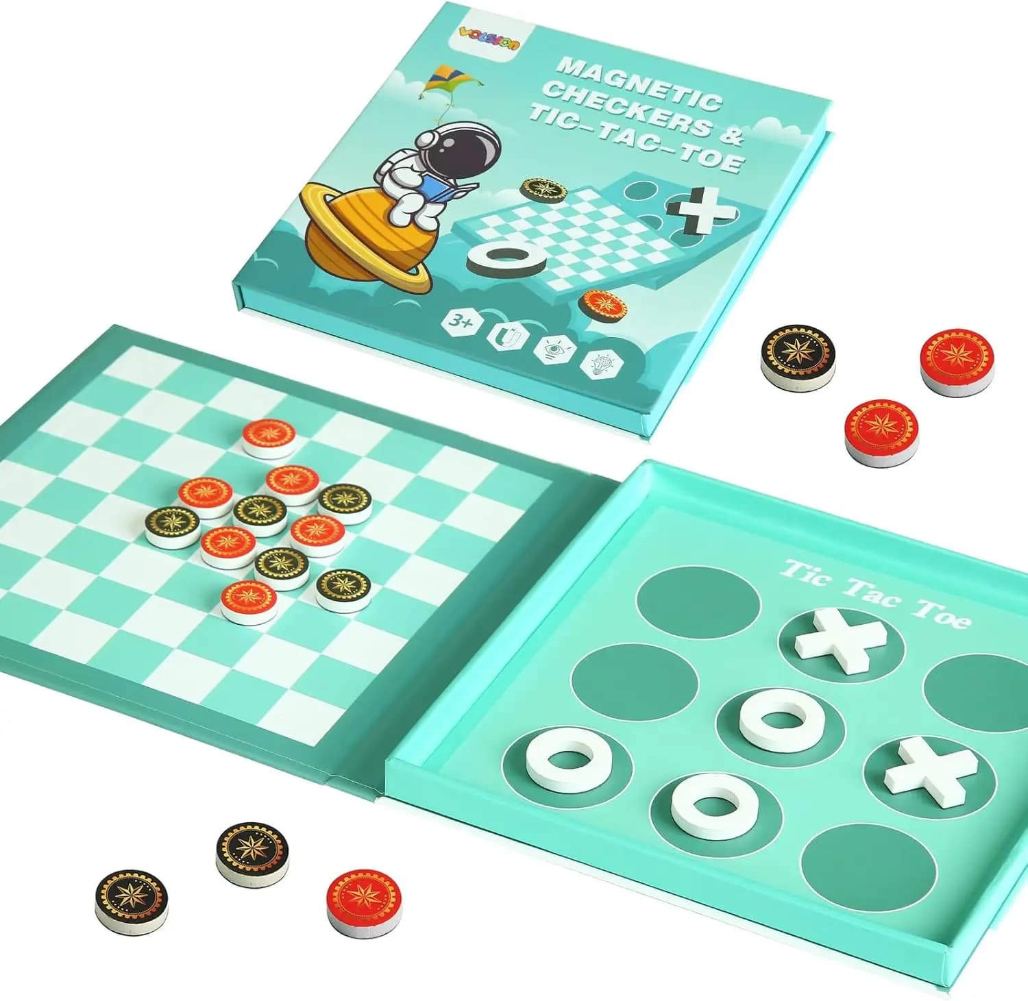 Gioco di dama magnetica 2 in 1 e Tic-Tac-Toe | Gioco da tavolo da viaggio per bambini 3+