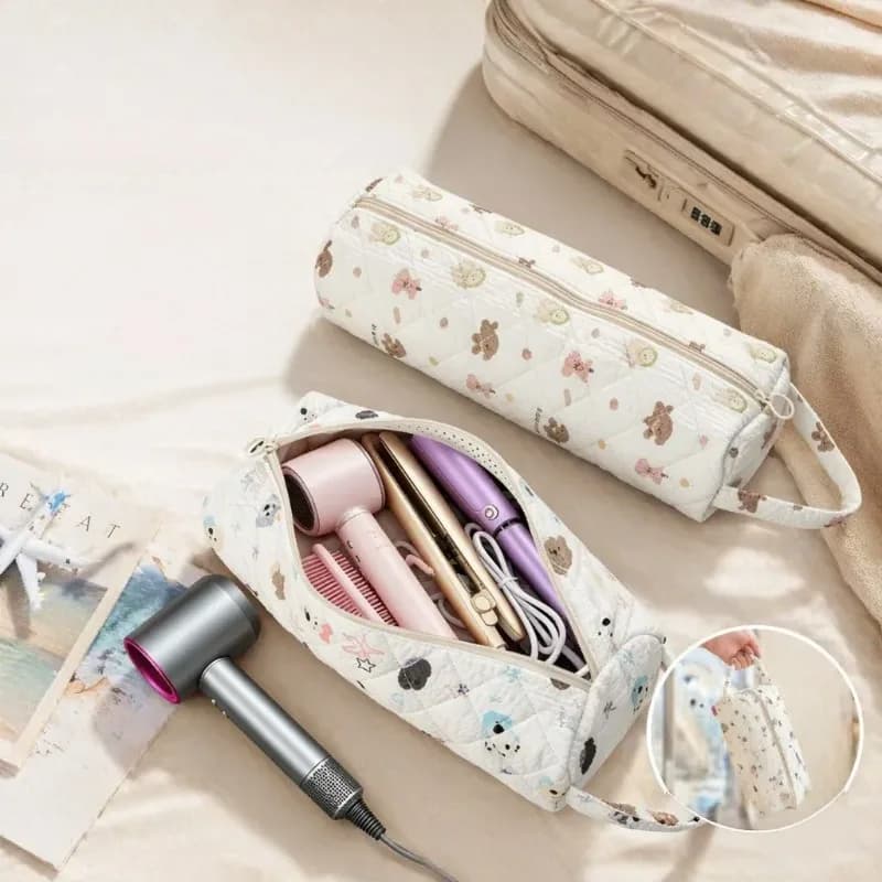Portable Quilted Hair Tool Storage Pouch Travel Blow‑dryer Organizer Curler Straightener Dustproof Carrier Makeup Accessory